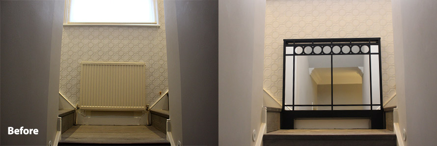 ART DECO bespoke mirrored radiator covers in stairwell