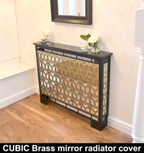 CUBIC BRASS MIRROR radiator cover in satin black WITH MARBLE TOP