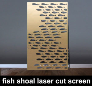 Fish Shoal laser cut metal room partitions in brass