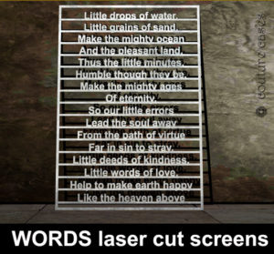WORDS laser cut metal screens. Custom made screens with words
