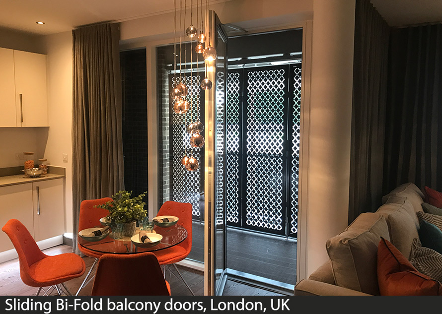 sliding bi fold doors in custom fretwork design