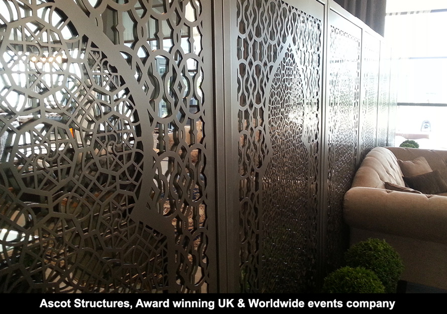 Freestanding laser cut mirror screens for UK events company