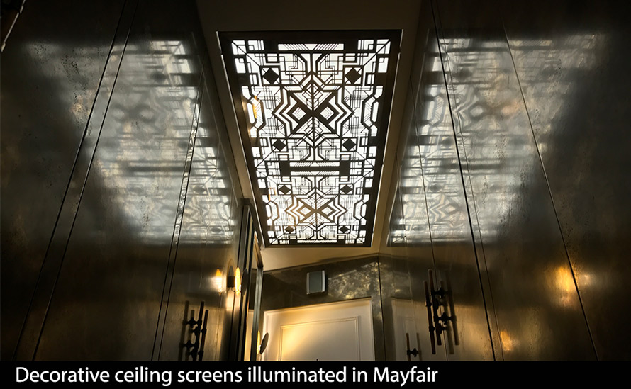 decorative ceiling screens in art deco fretwork with lighting