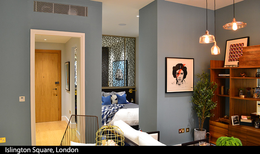 Decorative laser cut screens and wall mirrors at Islington Square London