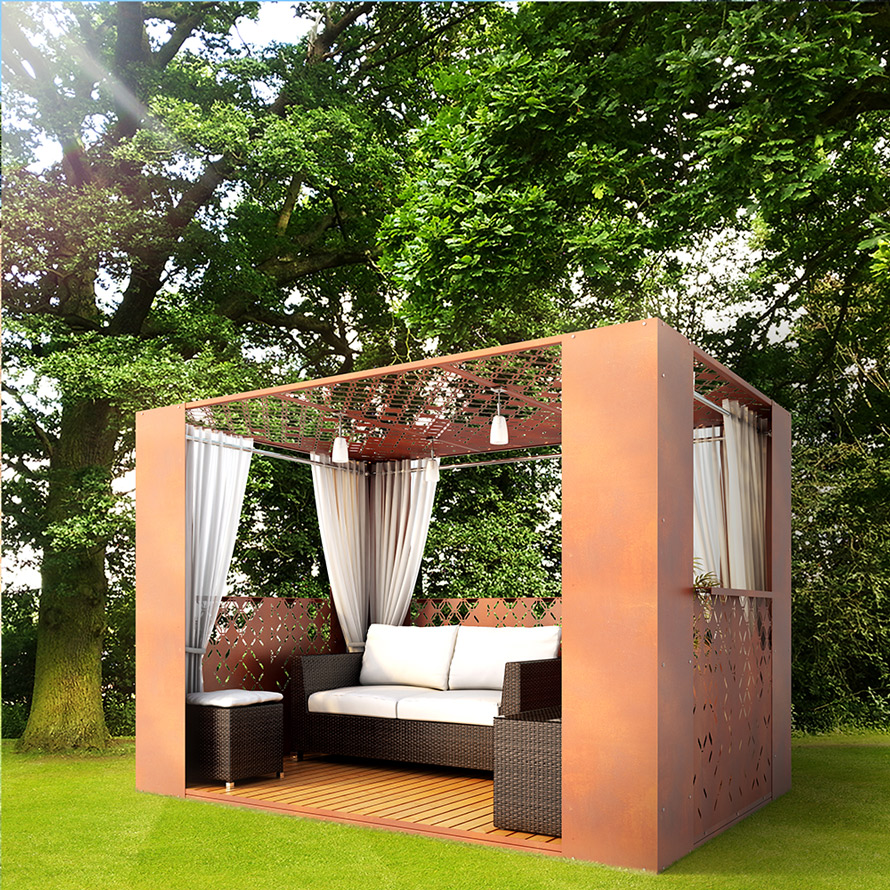 Hex Crush corten steel modern gazebo 3m x 2m