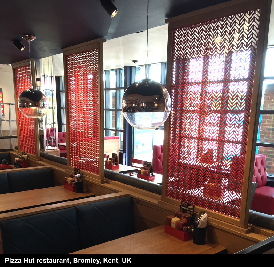 Laser cut screens Pizza Hut restaurant Bromley Kent UK