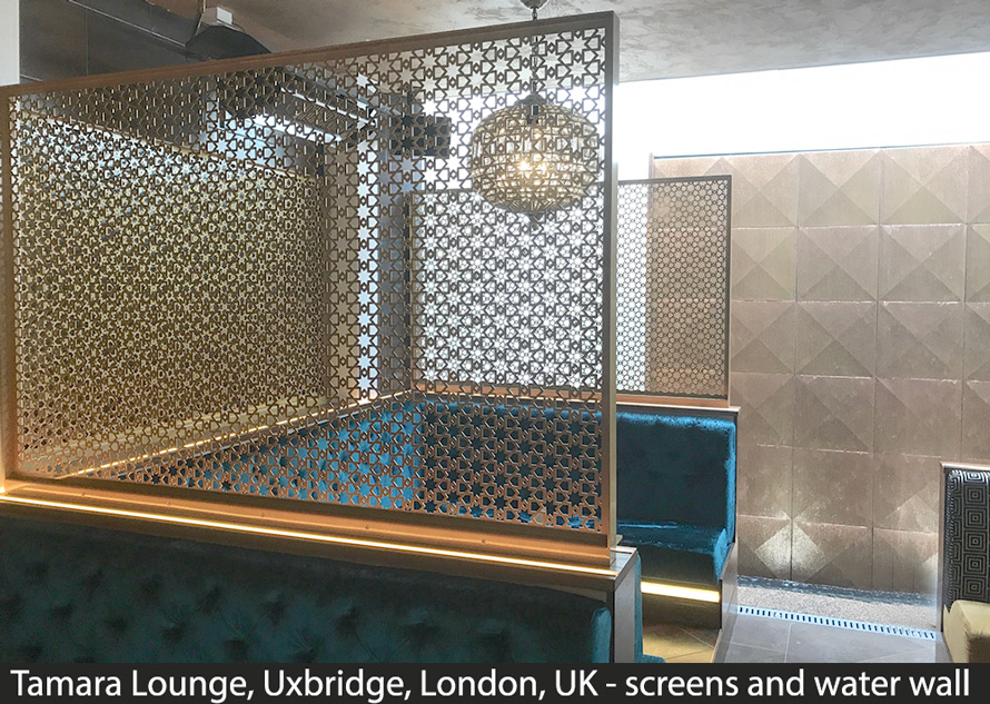 Shisha bar laser cut screens and water wall