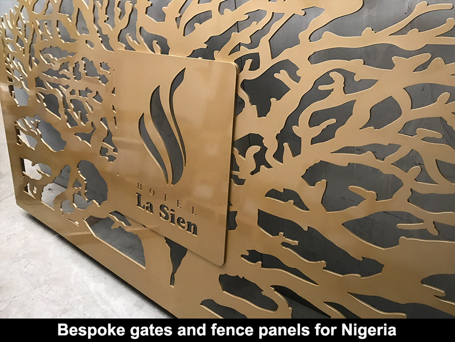 Decorative bespoke laser cut gates for Nigeria hotel