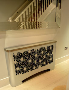 Modern hallway radiator cover in floral DAISIES design