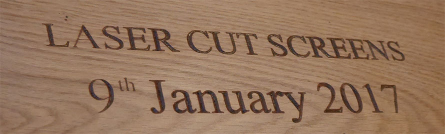 Laser cut CNC lettering on wood frame and tops