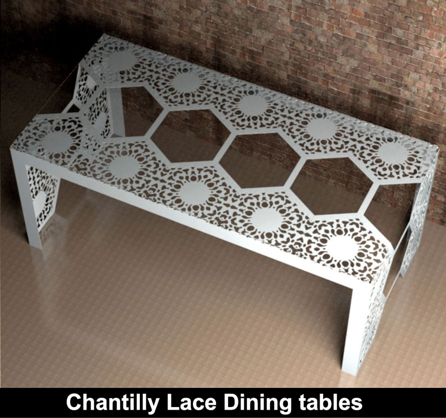 Chantilly Lace modern fretwork dining table with glass top