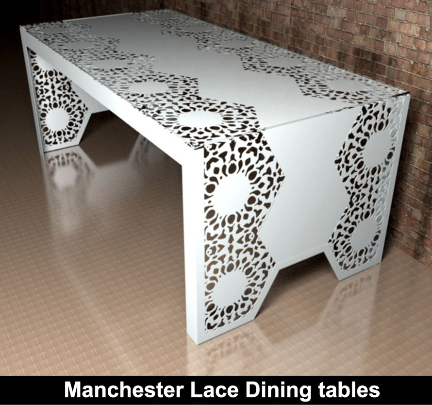 Manchester Lace modern fretwork dining tables with glass top