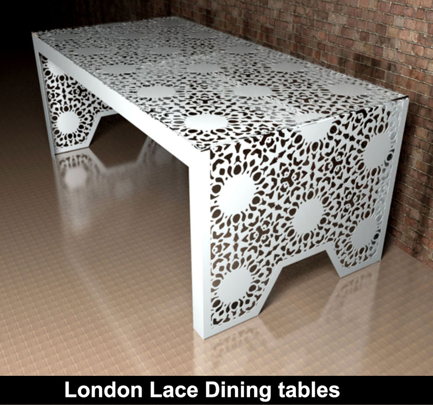 Custom made dining tables in London Lace design