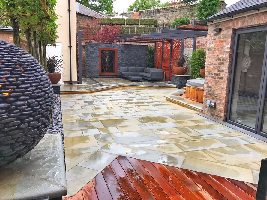 custom made garden pergola panels with Black TV in copper metallic colour