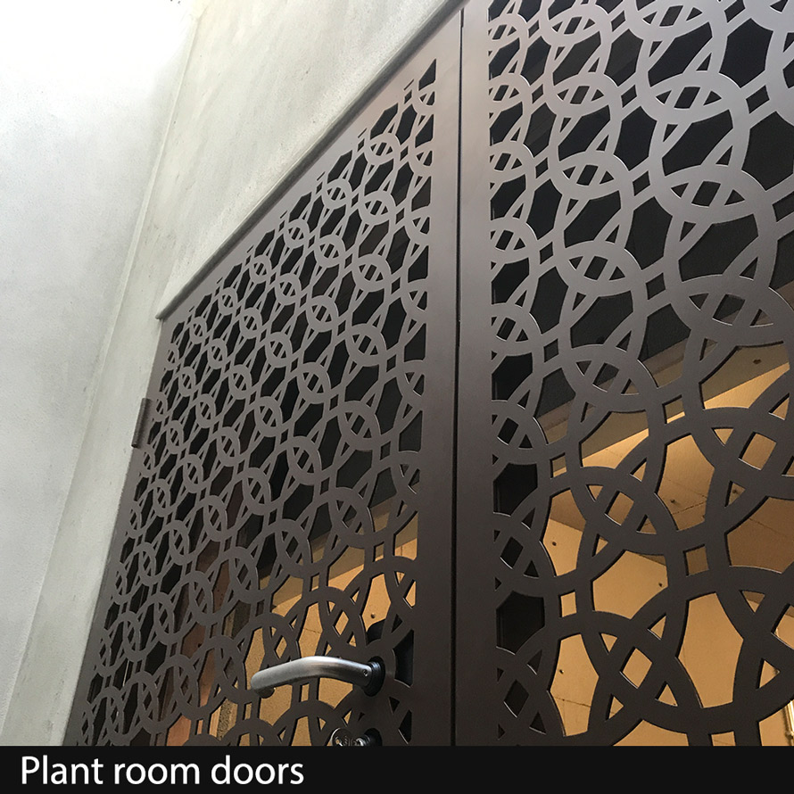 Plant Room Doors in laser cut fretwork metal