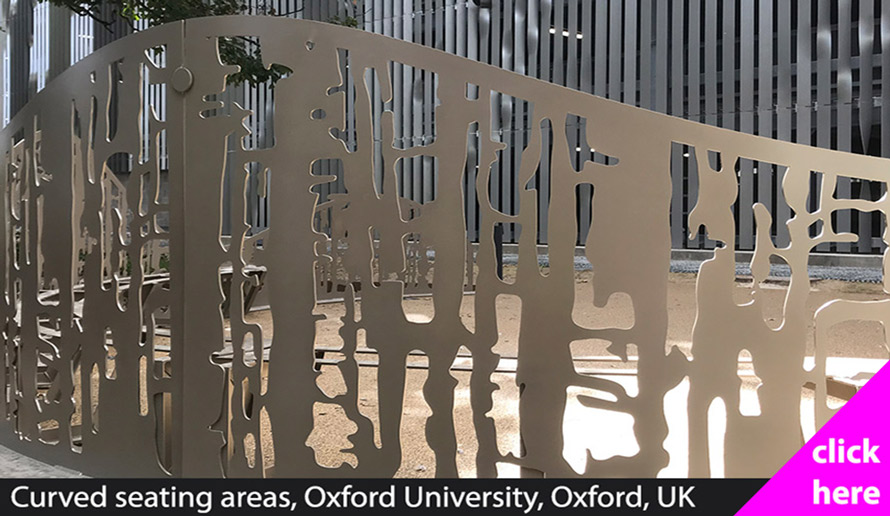 Curved fretwork seating for Oxford University