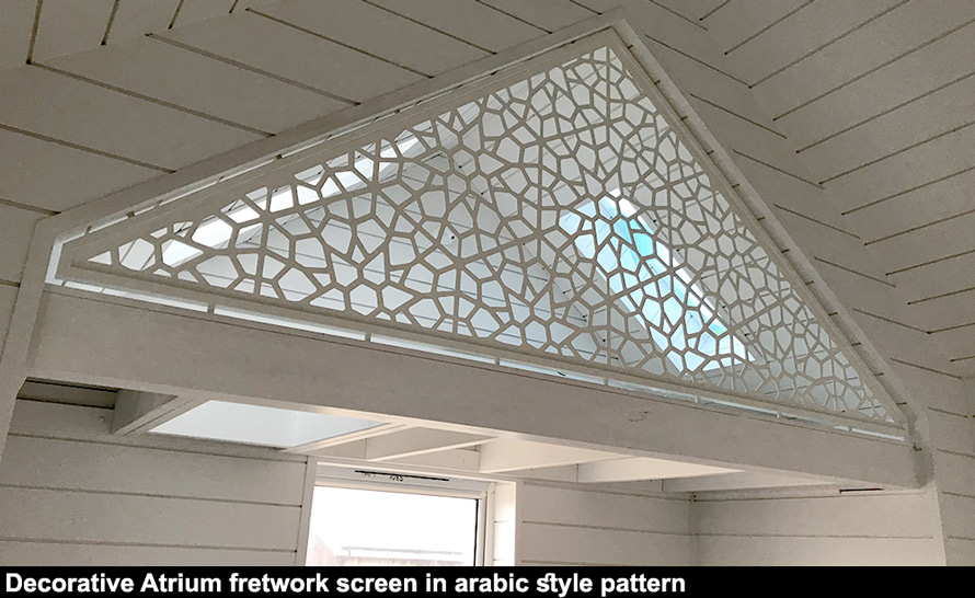 Bespoke fretwork metal atrium screen arabic style