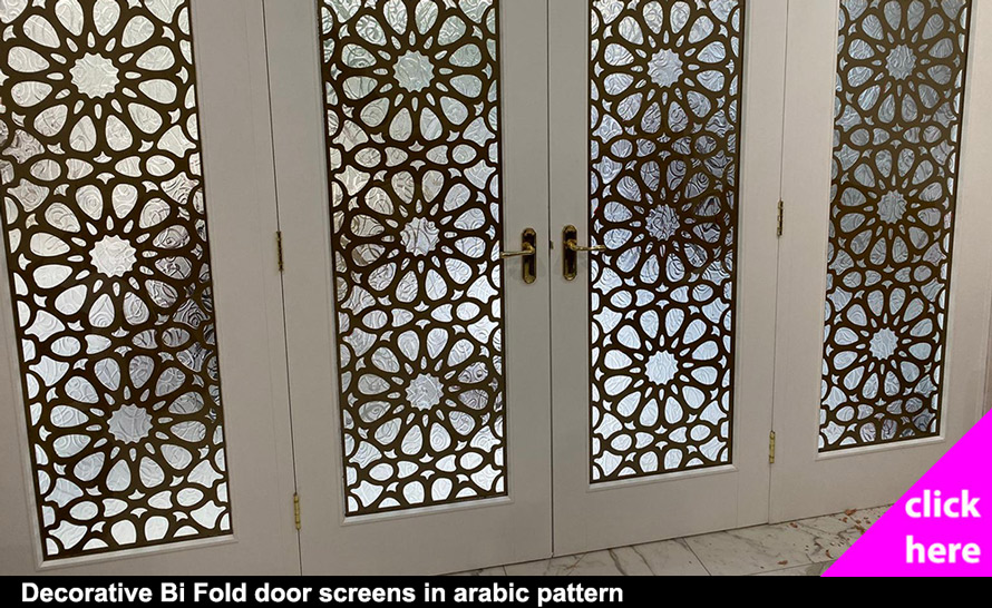 Decorative window screens in arabic fretwork pattern