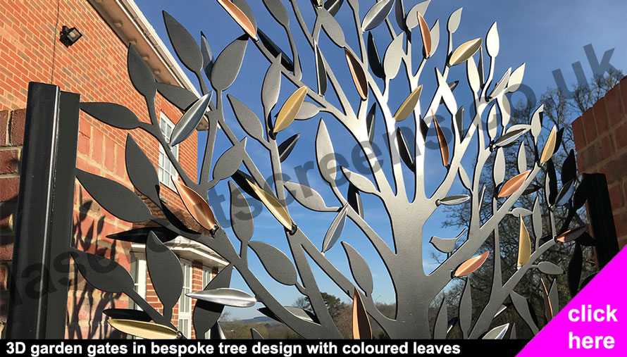 bespoke laser cut garden gate in tree leaf design