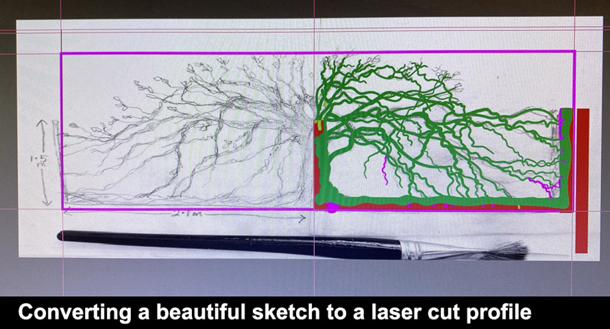 Sketch to beautiful oak tree gate