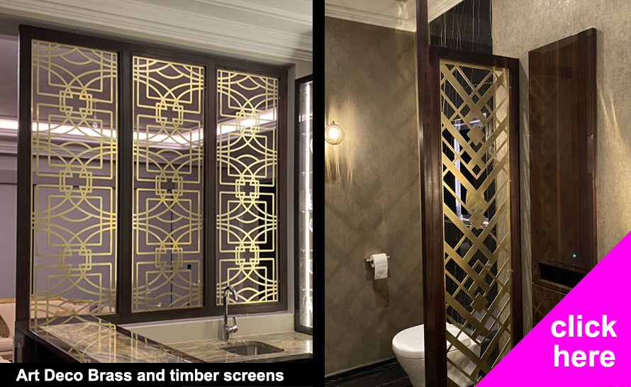 Art deco brass partitions by laser cut screens