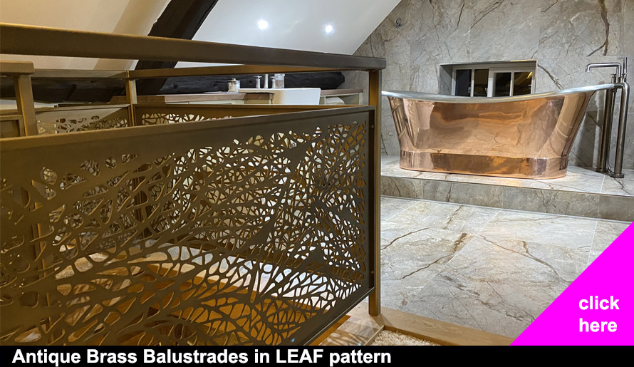 antique brass laser cut balustrade in leaf pattern