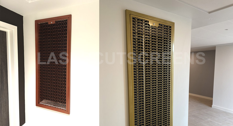 air conditioning screens in gold and copper