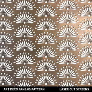 Art deco fans fretwork pattern in metallic gold colour on white wall