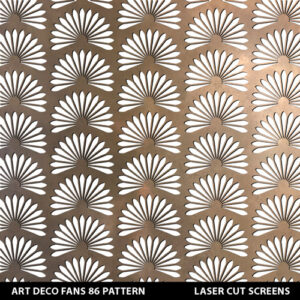 Art deco fans fretwork panel in metallic gold colour on white wall
