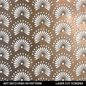 Art deco fans fretwork metal screen in metallic gold colour on white wall