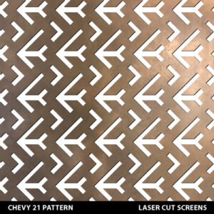 Abstract laser cut fretwork design with arrows in a gold colour on a white wall