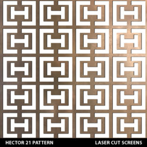 Modern geometric style laser cut fretwork for laser cut metal screens in gold colour on white wall