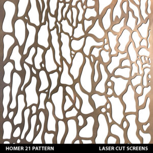 Homer 21 laser cut abstract fretwork screen pattern in gold colour on white wall