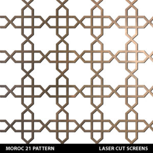 Moroccan style fretwork screen in gold colour on white wall