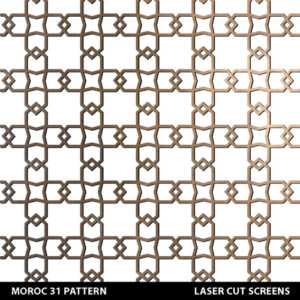 Moroccan style fretwork laser cut screen in gold colour on white wall