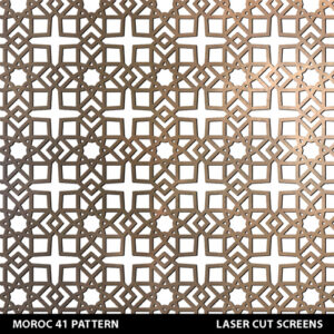 Moroccan style fretwork laser cut screen design in gold colour on white wall