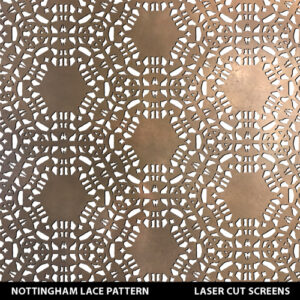 Nottingham Lace laser cut screen pattern in gold colour on white wall