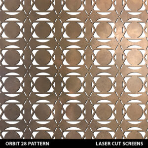 Orbit design laser cut metal fretwork screens in gold colour on white wall
