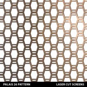 Palais 24 art deco fretwork metal screen in gold colour on white wall