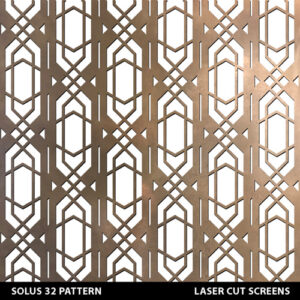 Solus 32 laser cut metal pattern fretwork design in gold colour on white wall