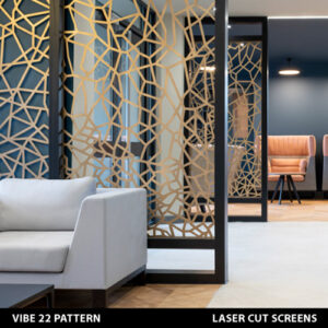 VIBE laser cut metal pattern fretwork design in gold colour in modern office