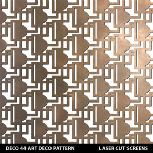 Art deco laser cut metal screens in metallic gold colour on white wall