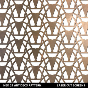Art Deco laser cut screen design for interiors in copper metallic colour on white wall