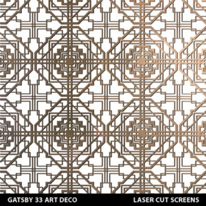 Art deco Gatsby laser cut screen in brass colour on white wall