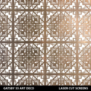 Gatsby laser cut fretwork art deco design in brass metallic colour on white wall