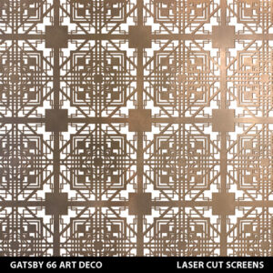 Gatsby laser cut fretwork art deco pattern in brass gold colour on white wall