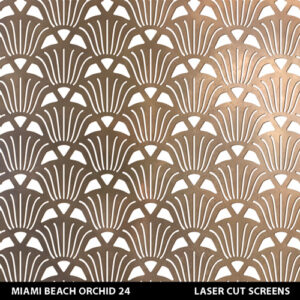 Art Deco Miami Orchid pattern in brass colour on white wall