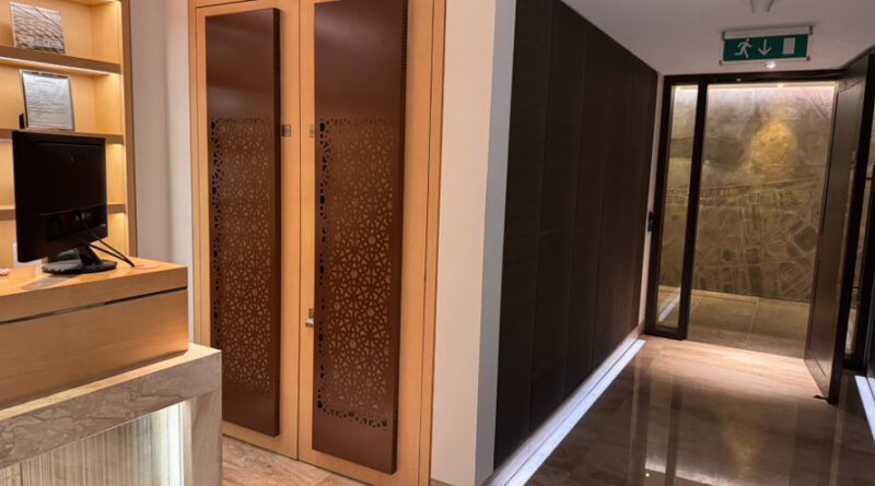 Decorative air conditioning screens One Hyde Park to cover doors in hotel spa