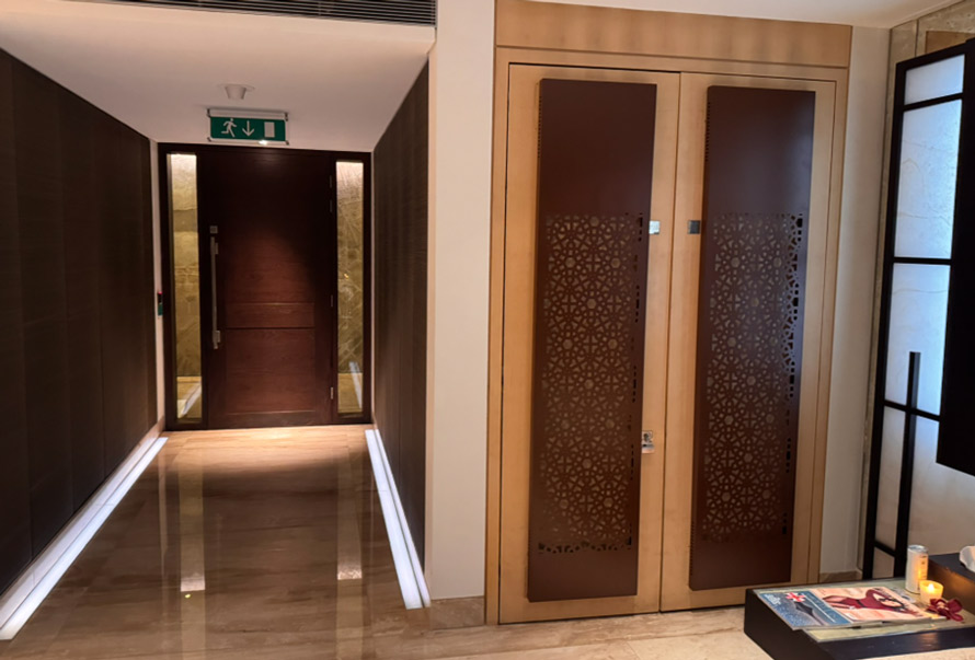 Custom made air conditioning covers One Hyde Park to cover doors in hotel spa