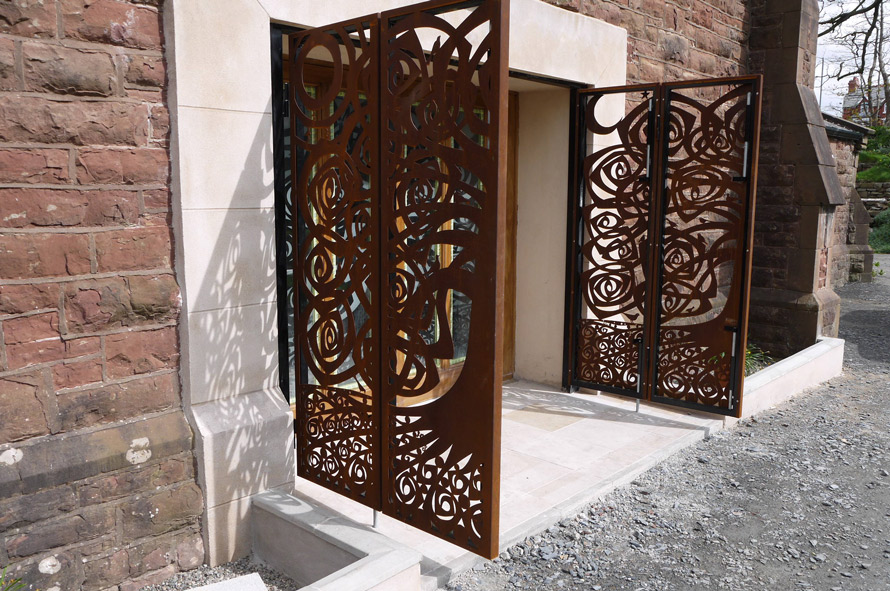 Luxury laser cut corten steel doors for Peel Cathedral
